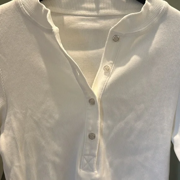 NSF Kye Crop Long Sleeve Henley In Soft White - Picture 3 of 5